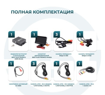 Комплект 4 камеры и монитор 4,3" для учебного автомобиля MDR 210 (R) Best Electronics